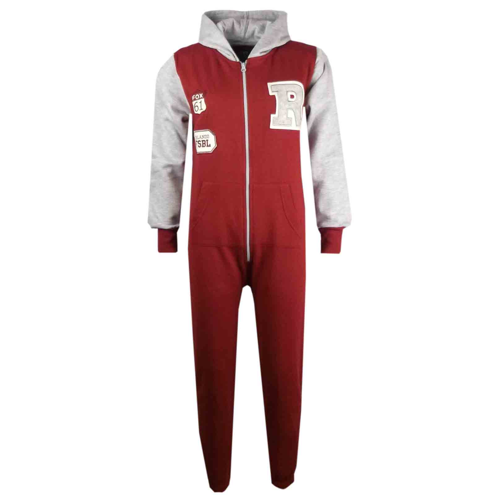 Kids Girls Boys Varsity Baseball Hooded Onesie Fleece All In One Age 5